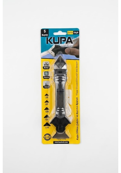 Kupa 5 Başlıklı Silikon Çekme Ve Kazıma Aparatı, Paslanmaz Metal Raspalı Derz Mastik Temizleyic
