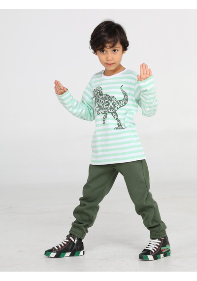 Casabony Yeşil Yazılı Dino Jogger +T-Shirt Takım-Koyu Yeşil