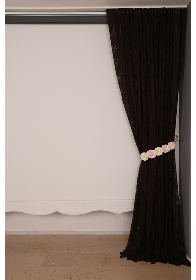 Damaks Acı Kahve Hazır Dikilmiş Pileli Fon Perde 300x260 Cm