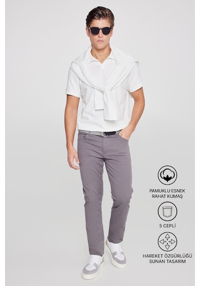 AC&Co / Altınyıldız Classics Slim Fit Dar Kesim Pamuklu Esnek Chino Erkek Pantolon Antrasit