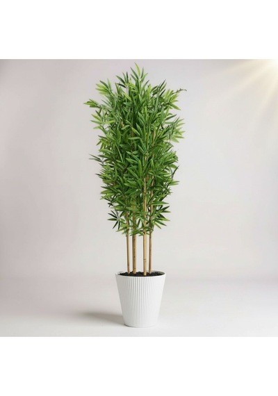 Yapay Bambu Ağaç 200 Cm 6 Dallı Yogun Yaprak Luna Beyaz Saksı Yeşil