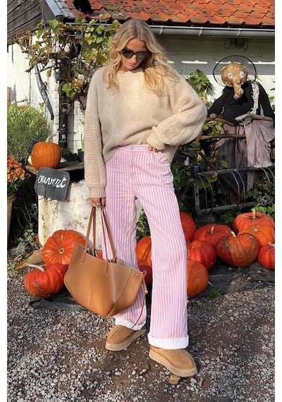 Madmext Pembe Çizgili Kadın Jean Pantolon Mg2463 Pembe