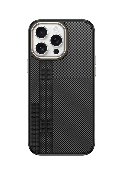Apple Uyumlu iPhone 15 Pro Max Kılıf M-safe Şarj Özellikli Karbon Fiber Görünümlü Tchs Antina Kapak - Siyah-gri Siyah-gri
