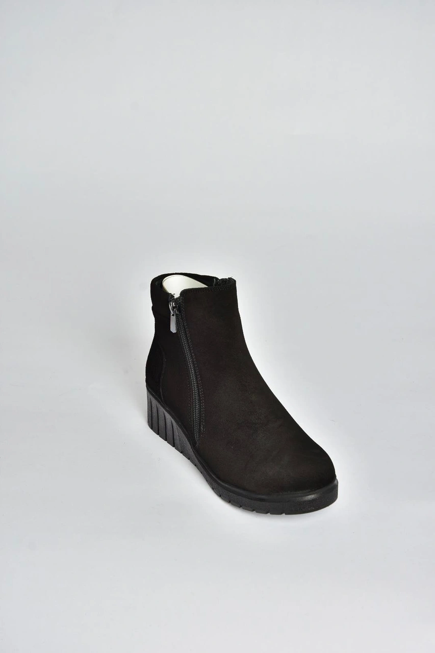 Fox Shoes V324800402 Siyah Hakiki Deri Süet Kadın Bot Siyah-Süet