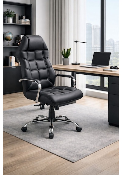 Lora Yönetici Ofis Koltuğu Lüks Büro Koltuğu Ergonomik Yatar Mekanizmalı Deri Siyah