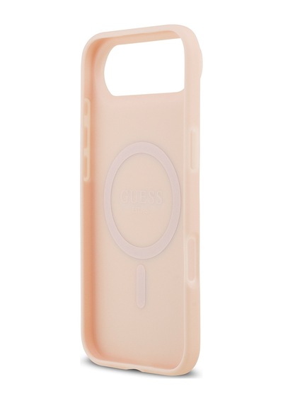 Apple Uyumlu iPhone 17 Air Kılıf Guess Lisanslı M-safeli Taneli Çiçek Tasarımlı Metal Yazı Logolu Pembe Pembe
