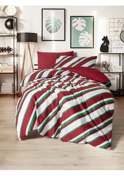 Cozy Home Festive Tek Kişilik Lastikli Çarşaflı Nevresim Takımı Merry Kırmızı Kırmızı