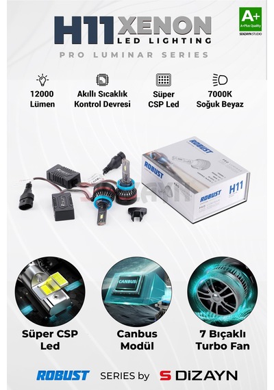 S-dizayn Pro Luminar H11 Led Xenon / 60w / 12000lm / 7000k A+ Kalite