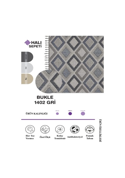 Enti Bukle 1402 Gri Iskandinav Halı Kesme Yolluk Salon Halı Koridor Oturma Odası Halısı Gri