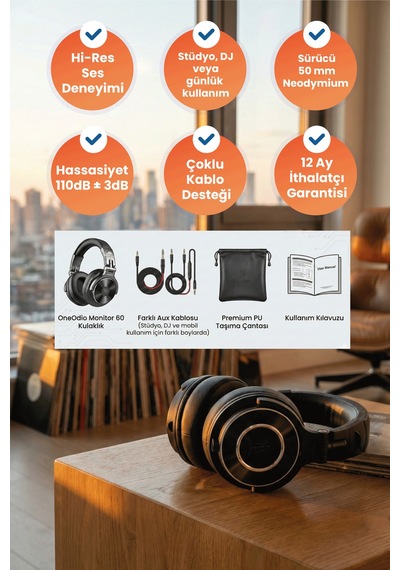 Monitor 60 Hi-res Profesyonel Monitör Kablolu Dj Kulaklık, Stüdyo İzleme, 50mm Sürücü, 40khz