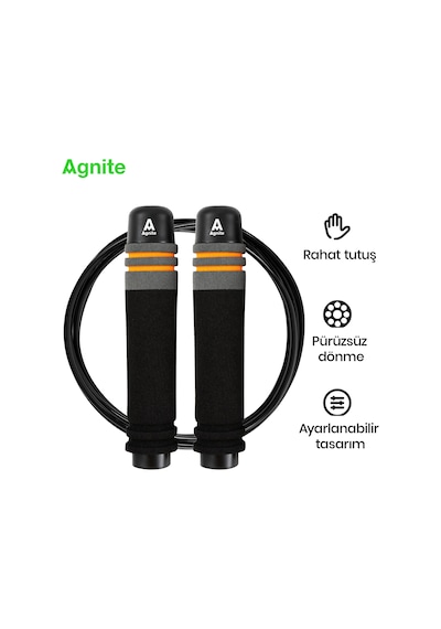 Agnıte Çelik Halat Atlama İpi Sayaçsız Dayanıklı Spor İpi Siyah