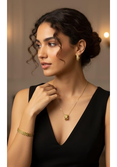Roxell-2 Marka Çelik Takı Seti Gümüş - Rose Gold
