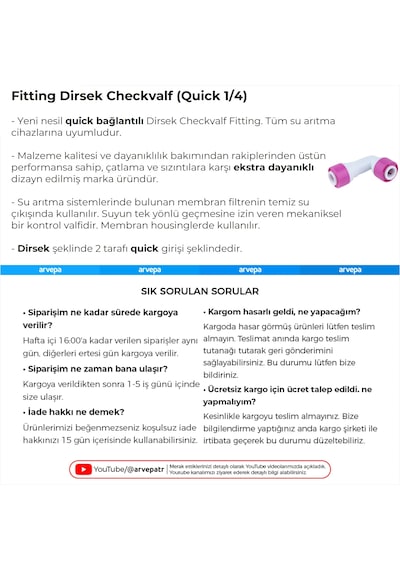 Su Arıtma Cihazı Dirsek Çekvalf Check Valve 10 Adet