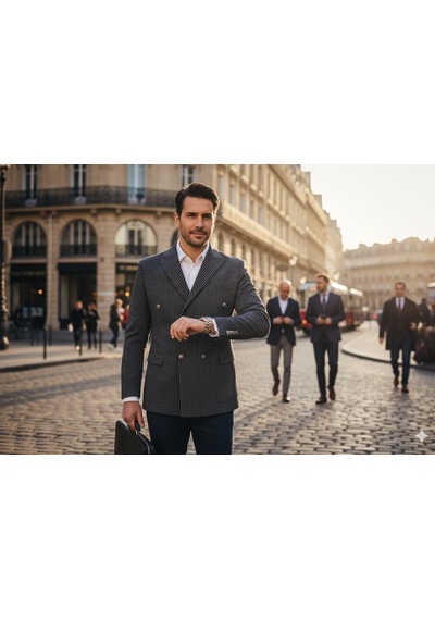 İtalyan Kesim Lacivert Kruvaze Takım Elbise Modern Slim Fit Çizgili Kumaş Detaylı Lacivert İtalyan Kesim Lacivert Kruvaze Takım Elbise Modern Slim Fit Çizgili Kumaş Detaylı Lacivert