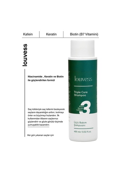 Louvess Biotin Keratin ve Kafein İle Güçlendirilmiş Saç Bakım Şampuanı 400 ML
