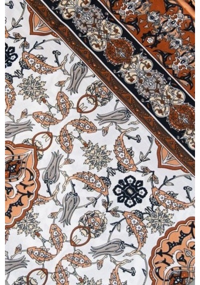 İpekçe Eşarp İp Rayon 100 100 Desenli - Turuncu Turuncu - Çok Renkli