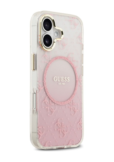 Apple Uyumlu iPhone 17  Kılıf Guess Lisanslı M-safe Özellikli 4g Desenli Simli Silikon Kapak Pembe Pembe