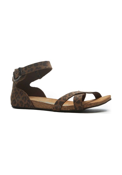 Comfortfusse Milano - Kadın Ortopedik Hakiki Deri Sandalet Leopar Baskılı Deri