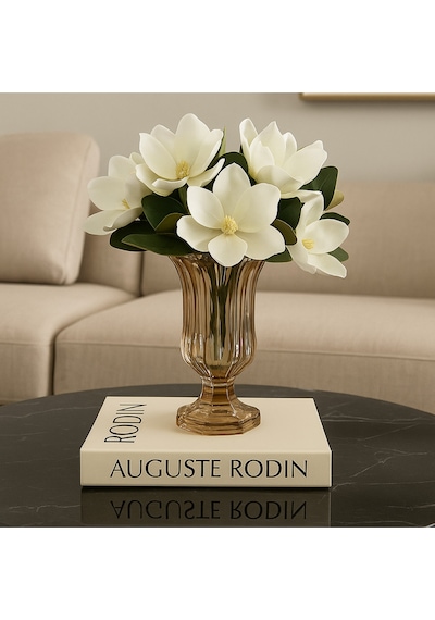 Elta Collection Lüks Füme & Gold Cam Dekoratif Vazo Modern Masa Üstü Ev Aksesuarı Altın