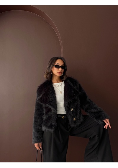 Verymoda Tavşan Tüyü Dügmeli Kaban F1970 Siyah
