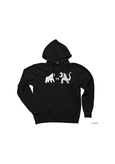 Godzilla Vs King Kong Siyah Kapşonlu Sweatshirt Hoodie Siyah