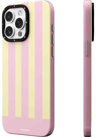 Apple Uyumlu iPhone 14 Pro Max Kılıf Magsafe Şarj Özellikli Youngkit Striped Piano Keys Serisi Kapak Pembe