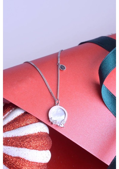 Innuendo Jewelry 925 Ayar Gümüş Damla Taş Detaylı Oval Kolye Gümüş