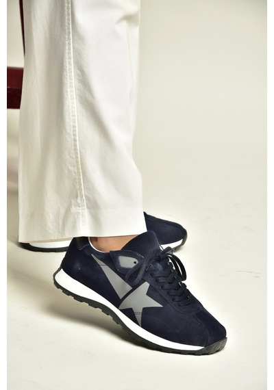 Fox Shoes Z312516661 Lacivert Hakiki Deri Süet Kadın Spor Ayakkabı Sneakers