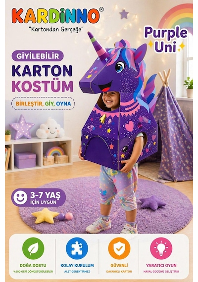 Kardinno Purple Uni Eğitici Oyuncak Karton Giyilebilir Çocuk Kostümü Etkinlik Parti Kostümü Mor