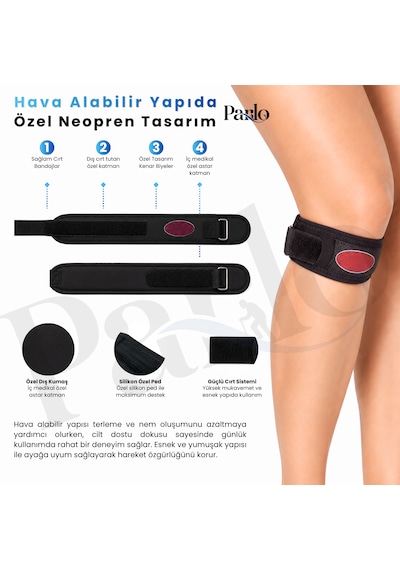 Parlo Ortopedik Tendon Bandı 2'li Set Ayarlanabilir Silikon Pedli Diz Altı Destek Bandı