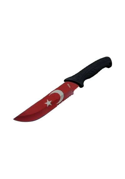 Muhtelif Ayyıldız Mf032 Rd Kırmızı Av Bıçağı 31cm - Testere Detaylı Bıçak, Kılıflı, Plastik Sap