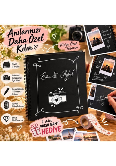 Koala Siyah Yapraklı Defter, Anı Defteri Polocard ,foto Albüm, Polaroid Foto Albüm