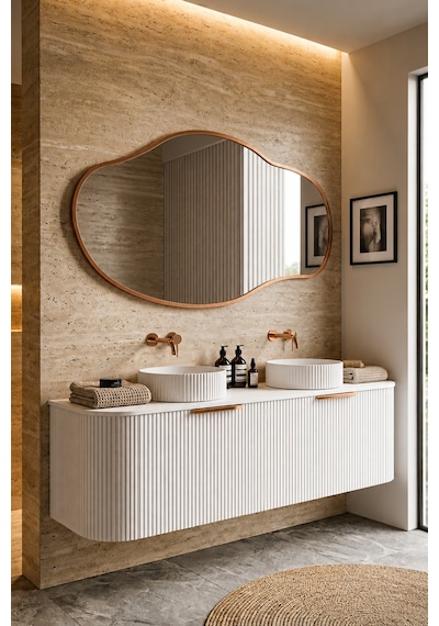 Ant Home Asimetrik Ayna Çerçeveli Ayna Duvar Aynası Konsol Aynası Banyo Aynası Çerçeveli Ayna Bronz