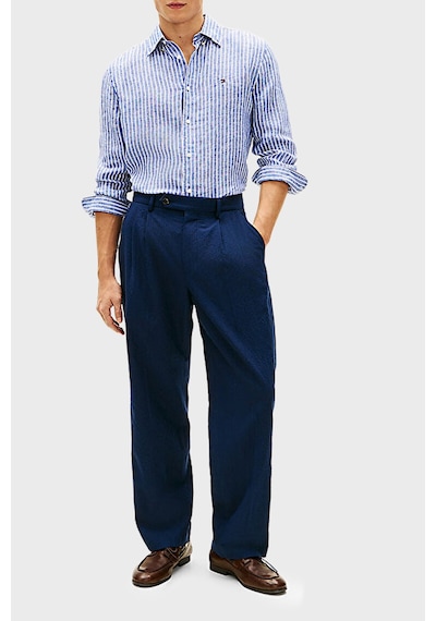 Tommy Hilfiger Çizgili Keten Regular Fit Uzun Kollu Gömlek Erkek Gömlek Mw0mw42400 0a4 Mavi-beyaz