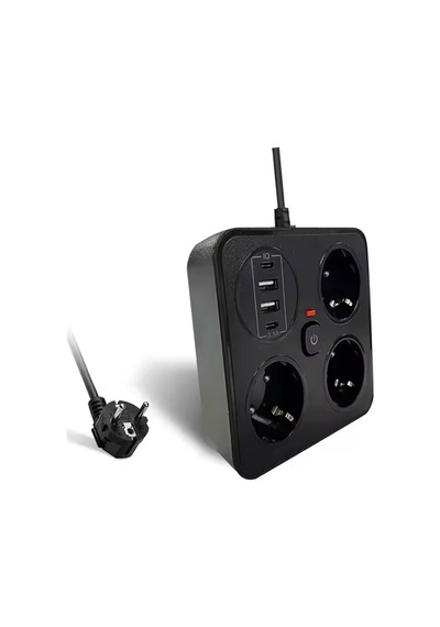 La Boom Akım Korumalı Anahtarlı Priz - 3x Priz - 2x Usb - 2x Type-c - 2 Mt Kablo Hızlı Şarj Özellikli Siyah