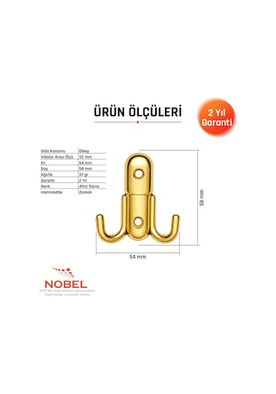 Roket Askı, Metal Vestiyer Askısı, 37 Gr, Dolap Ve Duvar Askılığı, Altin Vidalı Altın