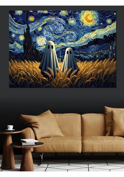 Yıldızlı Gece Van Gogh Hayalet İllüstrasyonu Dekoratif Kanvas - Mdf Ahşap Tablo
