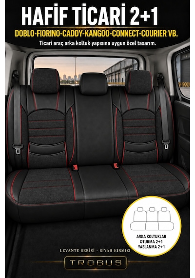 Audi Q5 2010-2017 Uyumlu Levante Serisi 2+1 Ticari Bel Destekli Keten Siyah Kırmızı Koltuk Kılıfı