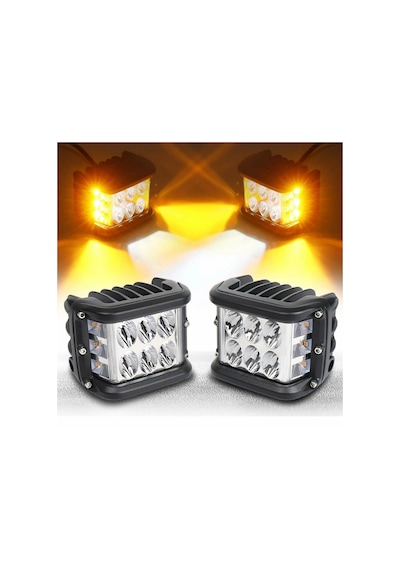 Off Road Motosiklet 45w 12 Led 10cm Beyaz Turuncu Çakarlı Kare Sis Farı Çalışma Lambası 2 Adet Sağ Sol