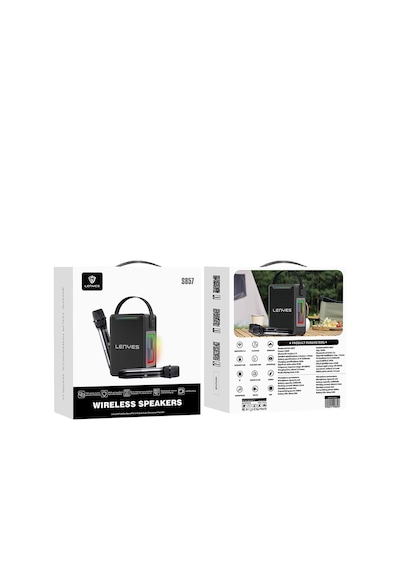 Lenyes S857 Rgb Işıklı Çift Mikrofonlu Taşınabilir Tws Bluetooth Speaker Hoparlör V5.3 Siyah