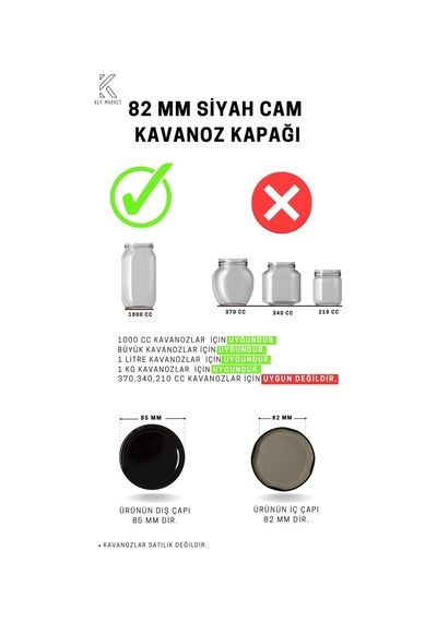 Gün Kapak Standart Cam Kavanozlar İçin 82 MM Twist-Off Kavanoz Kapağı Siyah - 20'li