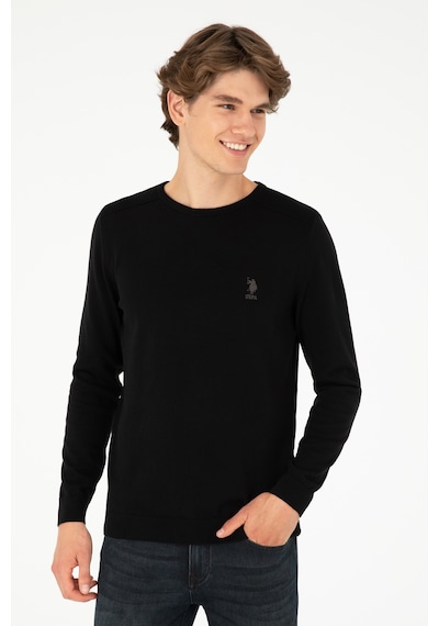 U.S. Polo Assn. Erkek Slim Fit Bisiklet Yaka Siyah Basic Kazak 50288888-VR046