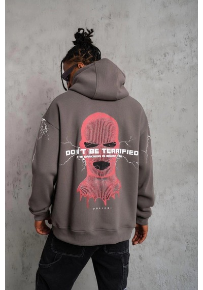 Novalisse Erkek 3 İplik Pamuklu Kapüşonlu Baskılı Cepli Oversize Sweatshirt Hoodie - Gri Çoklu Renk