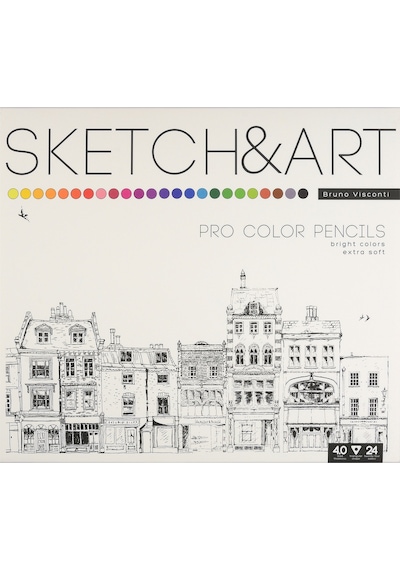30-0042 Bruno Visconti "sketch&art" Profesyonel Kuru Boya Kalemi. 24 Renk. Metal Kutuda.