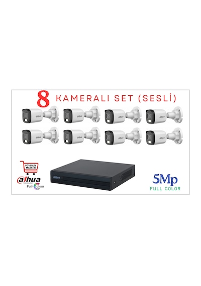 Dahua 5 Mp 8 Kameralı Sesli 30 Mt.renkli Gece Görüşlü Full Color Kamera Seti