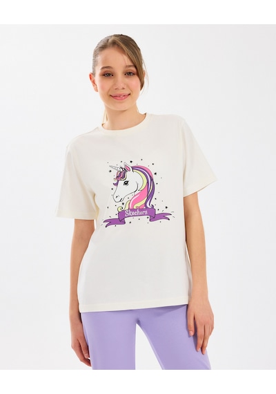 Skechers G Graphic Tee T-shirt Büyük Kız Çocuk Off White Tshirt Sk2510022-102 OFF WHITE
