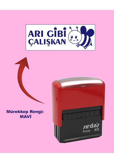 Öğretmen Kaşesi - Arı Gibi Çalışkan, 912 51mm 19mm Mavi Keçeli Otomatik Kaşe