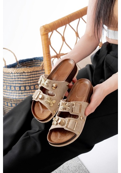 N Moda Kadın Çift Tokalı Ayarlanabilir Kemerli Kalın Taban Ortopedik Günlük Dış Mekan Terliği Krem N Moda Kadın Çift Tokalı Ayarlanabilir Kemerli Kalın Taban Ortopedik Günlük Dış Mekan Terliği Krem