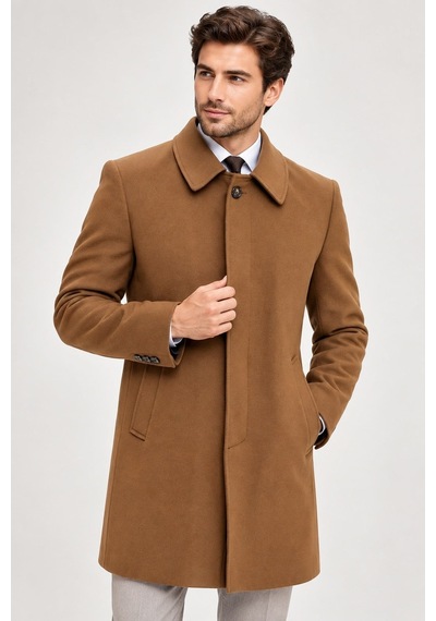 Plt9365 Dewberry Erkek Palto-düz Camel