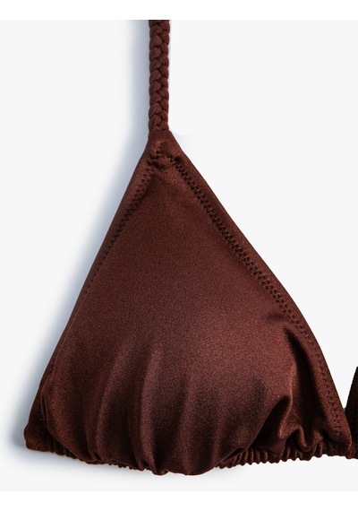 Koton Parlak Üçgen İpli Bikini Üstü Kahverengi 4sak10179mm Kahverengi